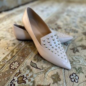 Marc Fisher Women’s Lalita Loafer Beige Color Silver Studded Accents Size 9.5